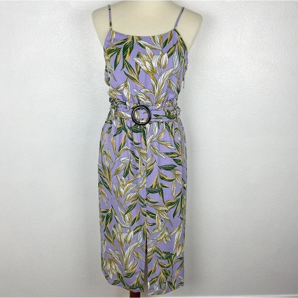 J.O.A. Raya Lavender Tropical Belted Midi Dress - Picture 13 of 13